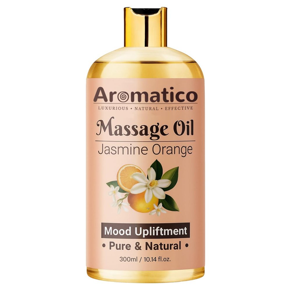 AROMATICO Jasmine Orange Massage Oil. Soothing Aromatherapy Body Oil with Sweet Citrus & Floral Notes. Relaxing, Spa-Quality Formula for Stress Relief & Skin Hydration - 300ml