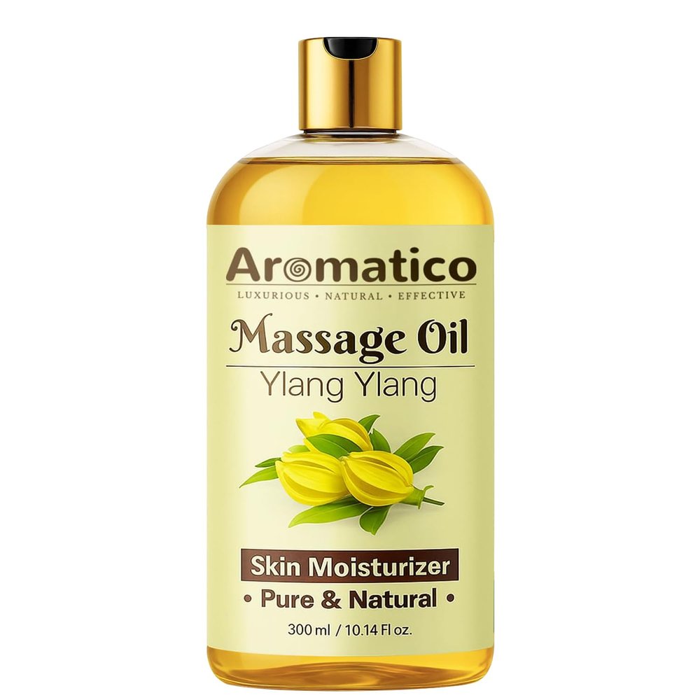 AROMATICO Ylang Ylang Aromatherapy Massage Oil for Relaxing Massage - 300ml. Full Body Stress Relief, Spa Body Oil for Smooth Soft Skin