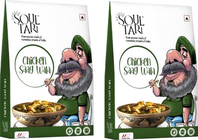 SOULTARI Ready To Eat Chicken Saag Wala | Succulent Chunks Of Boneless Chicken In A Fragrant Palak Gravy | Sufficent For Two | Just Heat And Eat | 300 Gram | Pack Of 2 |