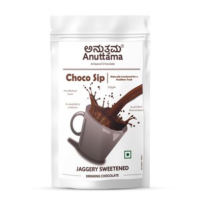 ANUTTAMA Dark Hot Chocolate Powder Mix-15 to 20 Cups Pack | Khandsari Sweetened Choco Sip | Drinking Chocolate Powder | Chocolatey Drink | Non-Alkalized | Vegan & Gluten-Free | No Added Preservatives