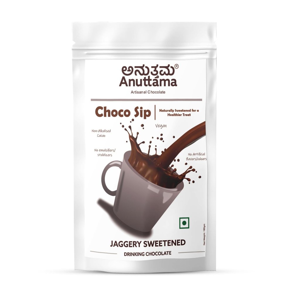 ANUTTAMA Dark Hot Chocolate Powder Mix-15 to 20 Cups Pack | Khandsari Sweetened Choco Sip | Drinking Chocolate Powder | Chocolatey Drink | Non-Alkalized | Vegan & Gluten-Free | No Added Preservatives