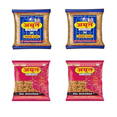 AMRUT Combo Of Dhanadal (200gm X 2 = 400g) + Dal Mukhwas (200gm X 2 = 400g) (Pack Of 4) Healthy Digestive After-Meal Snacks Mouth Freshener Traditional Indian Mukhwas