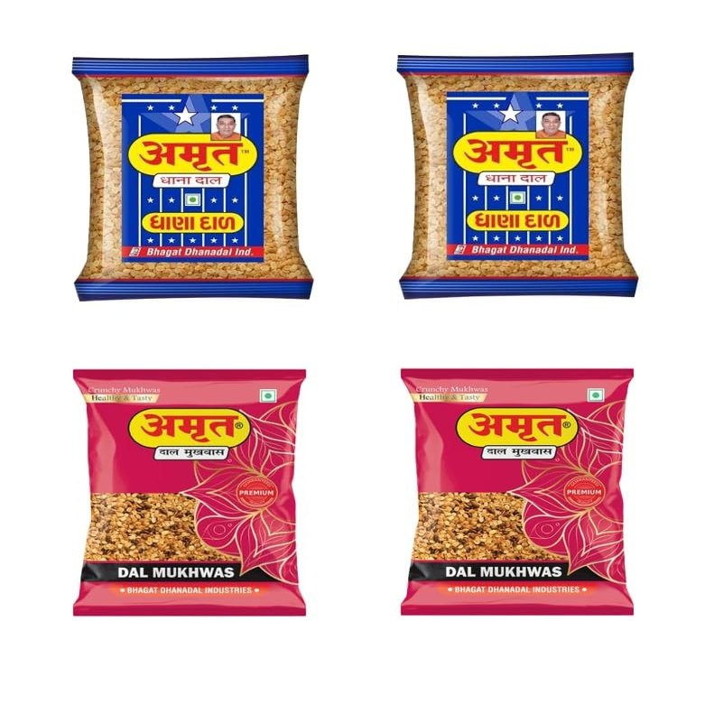 AMRUT Combo Of Dhanadal (200gm X 2 = 400g) + Dal Mukhwas (200gm X 2 = 400g) (Pack Of 4) Healthy Digestive After-Meal Snacks Mouth Freshener Traditional Indian Mukhwas