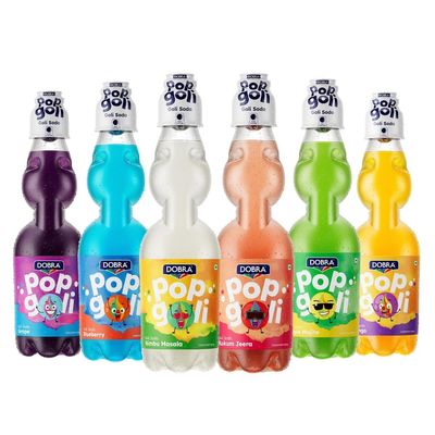 Dobra Pop Goli - Flavour Blast Combo | Goli Soda |Marble soda | Assorted Flavours - Nimbu Masala, Blueberry, Green Apple Mojito, Mango, Kokum Jeera & Grape|225ml x Pack of 6|