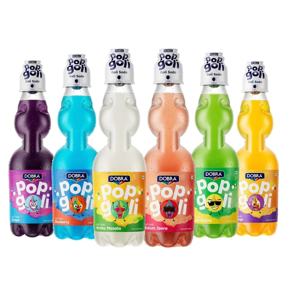 Dobra Pop Goli - Flavour Blast Combo | Goli Soda |Marble soda | Assorted Flavours - Nimbu Masala, Blueberry, Green Apple Mojito, Mango, Kokum Jeera & Grape|225ml x Pack of 6|