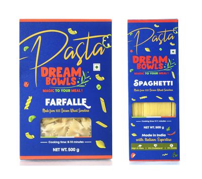 DREAM BOWLS | PASTA FARFALLE AND SPAGHETTI COMBO| 100% Durum Wheat | No Maida | No Preservative | Pack of 2 | 500g each
