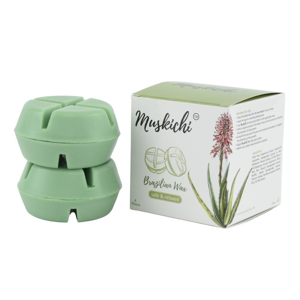 MUSKICHI Brazilian Aloe Vera Stripless Hard Wax for Face, Body, Bikini Line & Underarms Hair Removal (200 Gram) | Peel Off Wax for All Skin Type | Easy to Use Wax for Men & Women for Hair Removal