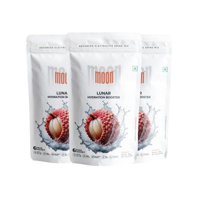 Moon Lunar Lychee hydration Booster Energy Drink Mix100% Natural & Healthy Electrolytes Mix Instant Daily Hydration & Energy Boost Post Workout Energy Powder Pack of 3(16g X 18 Sachets)