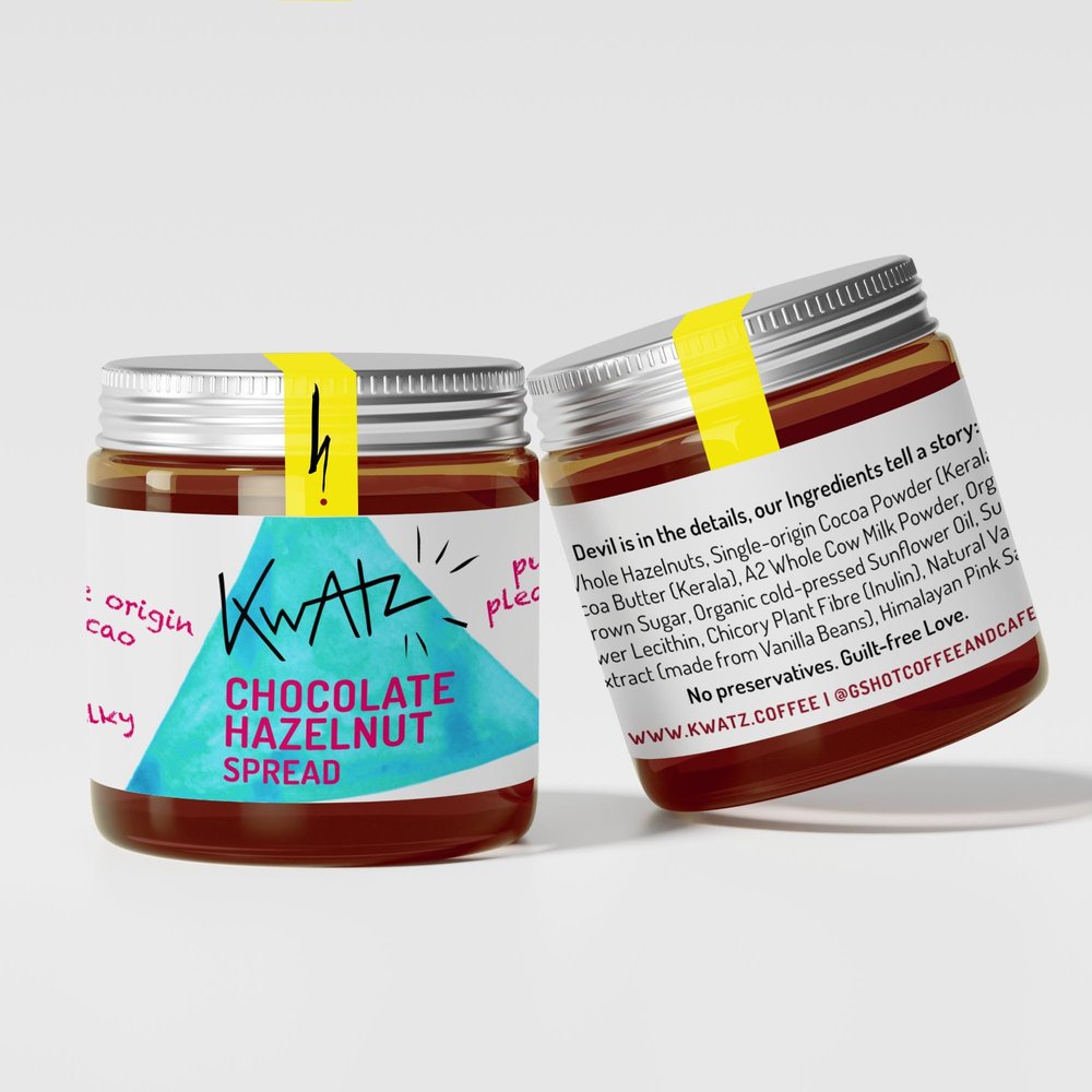 Kwatz Organic Healthy Chocolate Hazelnut Creamy Spread 140 Gm - Low Sugar, Natural Nut Butter | Chocolate Sandwich Spread For Snacks, Desserts | Choco Spread From G-shot Coffee Roastery & Caf