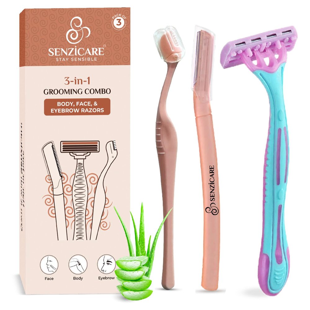 Senzicare Reusable FaceRazor & Reusable EyebrowRazor With Disposible BodyRazor Combo Pack | Instant & Painless Hair Removal (Pack of 3)