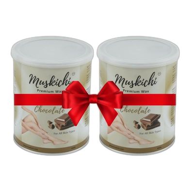 MUSKICHI Wax for Smooth Hair Removal (800 ml) Chocolate Liposoluble Wax for Face - Upper Lips, Arms, Legs, Bikini Line, Underarms & Full Body | Wax for Men & Women | Wax for All Skin Types (Pack of 2)