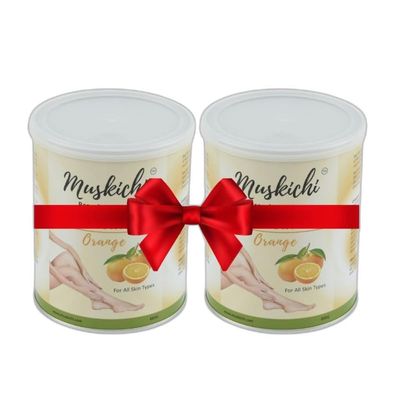 MUSKICHI Wax for Smooth Hair Removal (800 ml) Orange Liposoluble Wax for Face - Upper Lips, Arms, Legs, Bikini Line, Underarms and Full Body | Wax for Men & Women | Wax for All Skin Types (Pack of 2)
