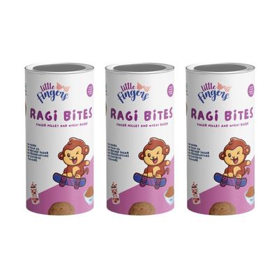 LITTLEFINGERS Organic Cookies With No Refined Sugar And Preservatives For Kids | Suitable For 1 Years + (CHOCOLATE FLAVOURED RAGI BITES, 3, 150 Gram)