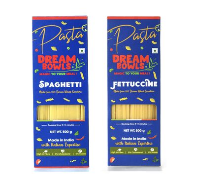 DREAM BOWLS | PASTA SPAGHETTI AND FETTUCCINE COMBO | 100% Durum Wheat | No Maida | No Preservative | Pack of 2 | 500g each