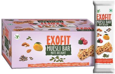 Exofit Muesli Bar l Nuts Delight bar 210g box, Pack of 6 bars (35g x 6) l High Energy & Nutrition Bars | 6g Protein & 6g Fiber bars