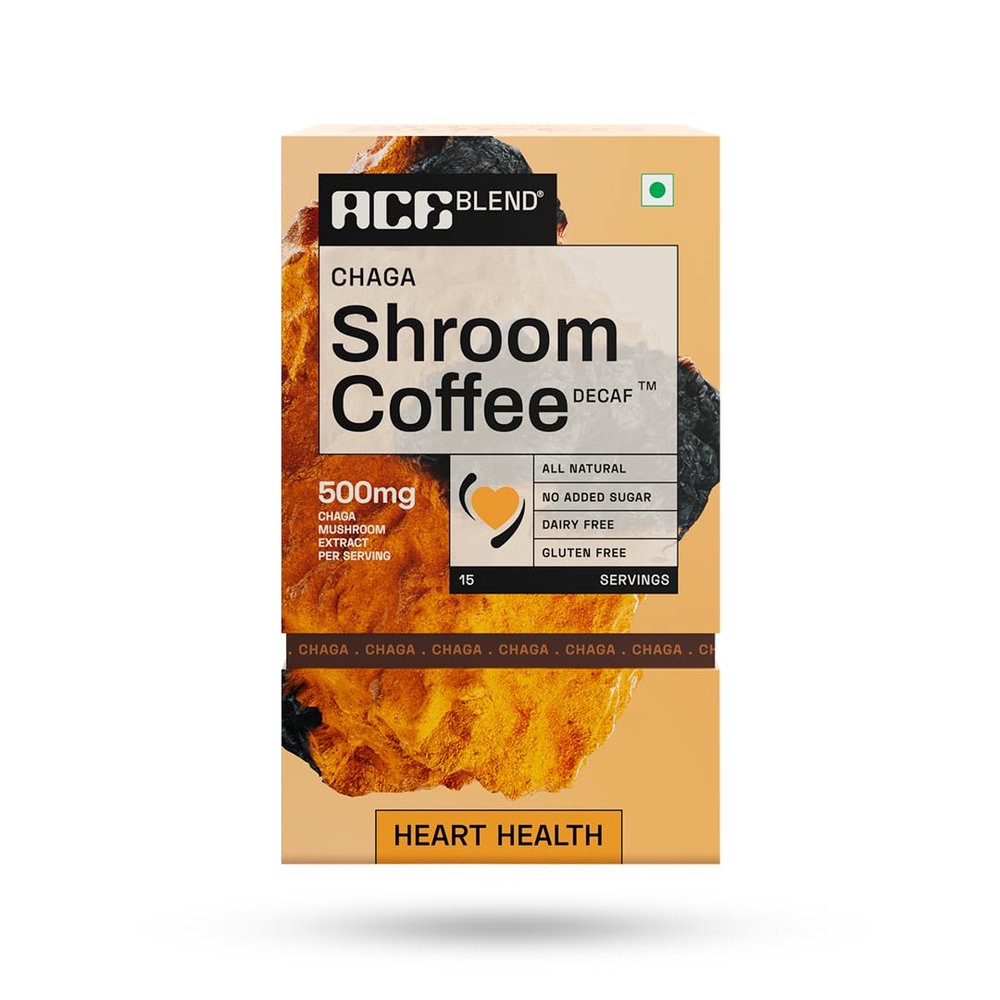 Ace Blend Chaga Shroom Coffee (30 Serves)| 500mg Chaga Mushroom Extract | KSM 66 Ashwagandha | L-theanine | MCT Powder | Heart Health | Regulates Cholestrol | Decaf Instant Coffee | Medium Roast Blend