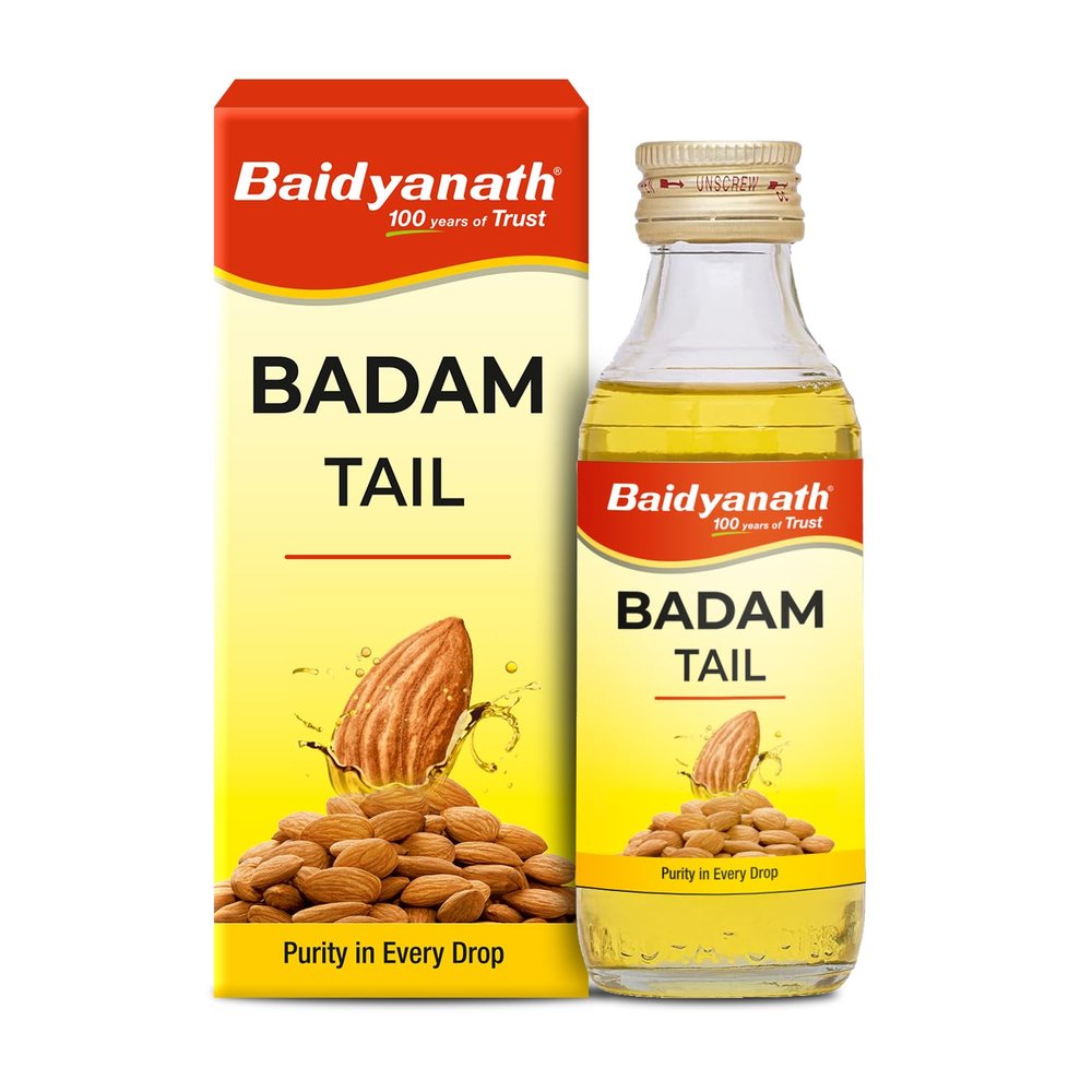 BAIDYANATH AYURVED Badam Tail-100ml, Rich in Vitamin-E | Sweet Almond Oil for Healthy Hair & Glowing Skin | Helps & Improve Digestion | Naturally Sourced From Almonds (Pack of 1)