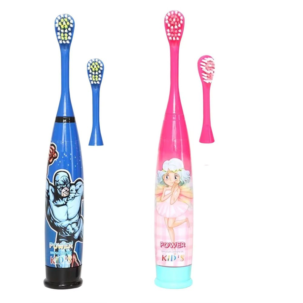 ARTLABEL Battery Powered Electric Toothbrush With Extra Brush Head For kids, Toddlers toothbrush with Extra Soft Bristles and Slim Handle (Pack of 2)