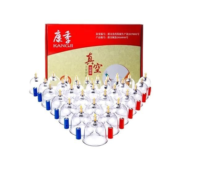 24 Pcs Acupuncture Massage Cans Cups Vacuum Cupping Kit Pull Out Vacuum Apparatus Therapy Relax Massager Body Suction Pumps (Kangji Cupping Set 24), Silver
