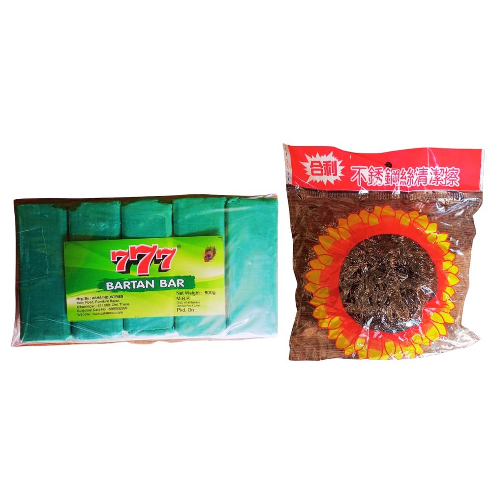 Asha TK Dishwash bar 900g 5 Bars with FREE Steel Scrubber | Bartan Bar | Kitchen Utensil Cleaner Powerful Grease Cleaner Gentle On Hands Fresh Fragrance Leaves No Residue Instant & Effective Cleaning