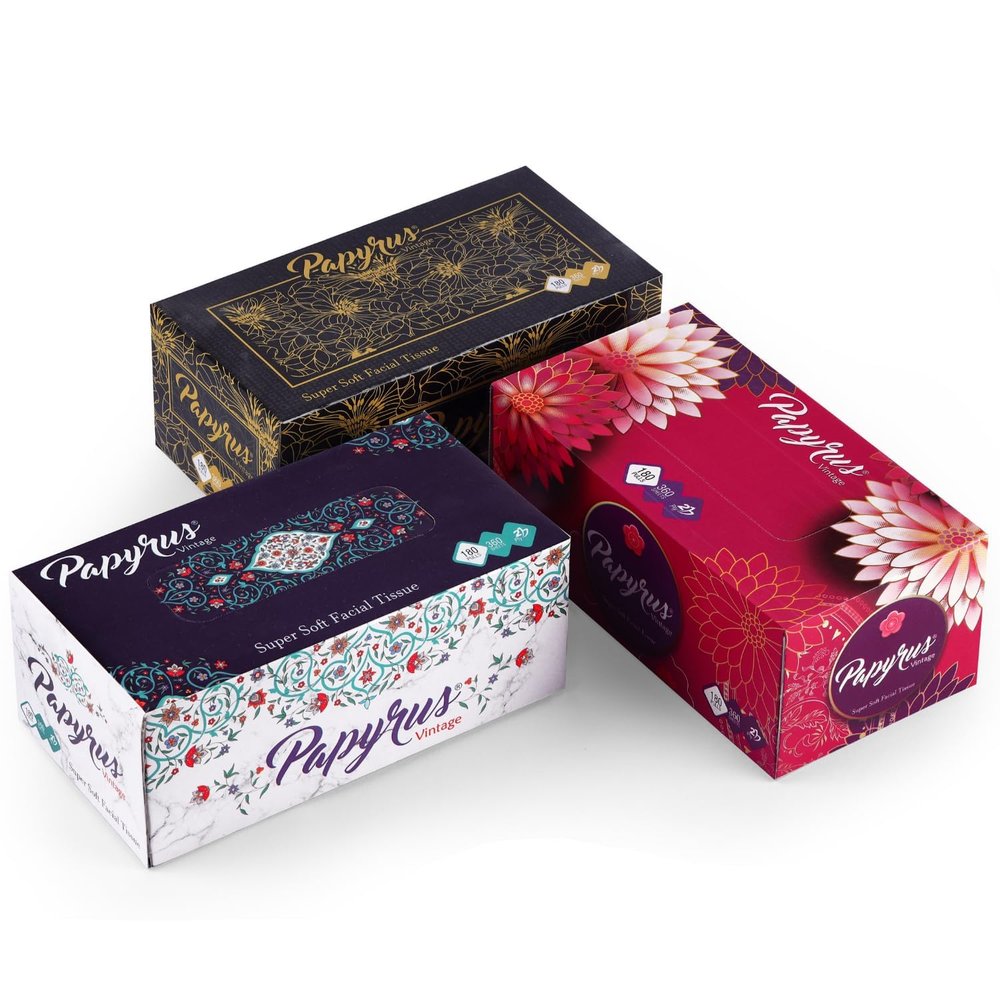 PAPYRUS Facial tissue | 2Ply X 180 Pulls-360 sheets per Pack, 3 Packs (1080 Sheets Total) | Soft & Absorbent tissues for Home, office and Car Use