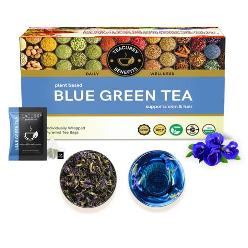TEACURRY Butterfly Pea Flower Green Tea - (30 Teabags, 60 Grams) | Relaxation | Caffeine Free Herbal Tea - Ayurvedic Blue Pea Tea | Eco-Conscious Natural Green Tea