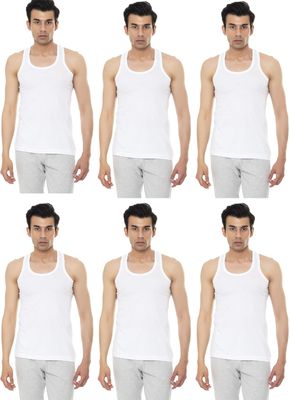 Amul Comfy Men's Cotton White Sleeveless Vest - Pack of 6 (#White-RN-95 CM)