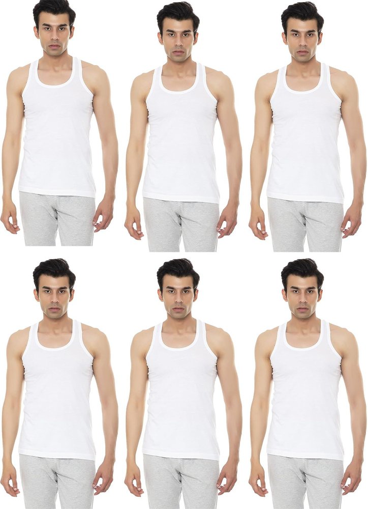 Amul Comfy Men's Cotton White Sleeveless Vest - Pack of 6 (#White-RN-95 CM)