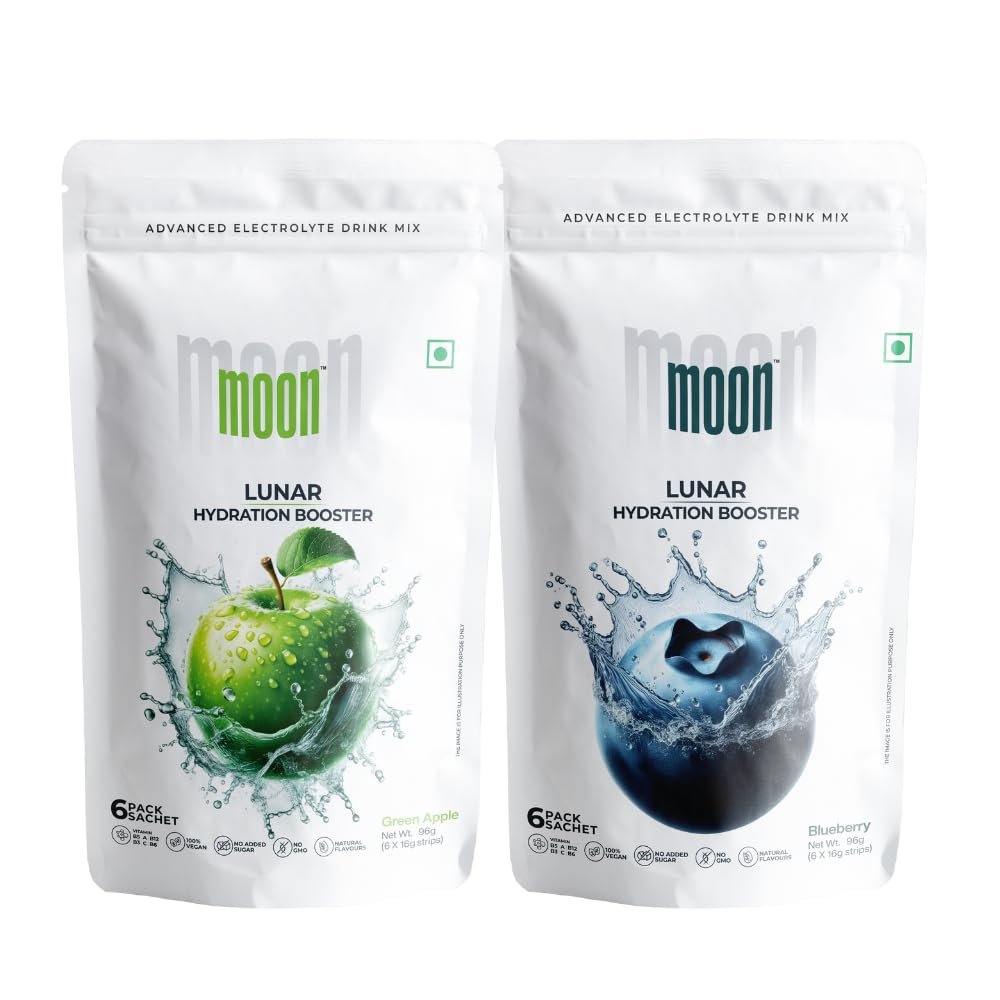 Moon Lunar Green Apple and Lunar Blueberry Combo Hydration Booster | Drink Mix With Enriching Nutrients | Low Sugar Energy Drink Mix | 100% Natural & Healthy | Instant Electrolyte Replacement 96g