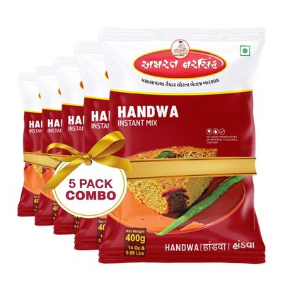 Amrat Narsih Handwa Instant Mix | A Mouth-Watering Breakfast Dish Celebrating Gujarat's Tradition and Flavor | Ready to Cook | Makes 1050 Grams in one serving | A Spicy Cake 400gm (Pack Of 5)