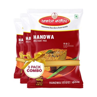 Amrat Narsih Handwa Instant Mix | A Mouth-Watering Breakfast Dish Celebrating Gujarat's Tradition and Flavor | Ready to Cook | Makes 1050 Grams in one serving | A Spicy Cake 400gm (Pack Of 3)