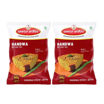 Amrat Narsih Handwa Instant Mix | A Mouth-Watering Breakfast Dish Celebrating Gujarat's Tradition and Flavor | Ready to Cook | Makes 1050 Grams in one serving | A Spicy Cake 400gm (Pack Of 2)