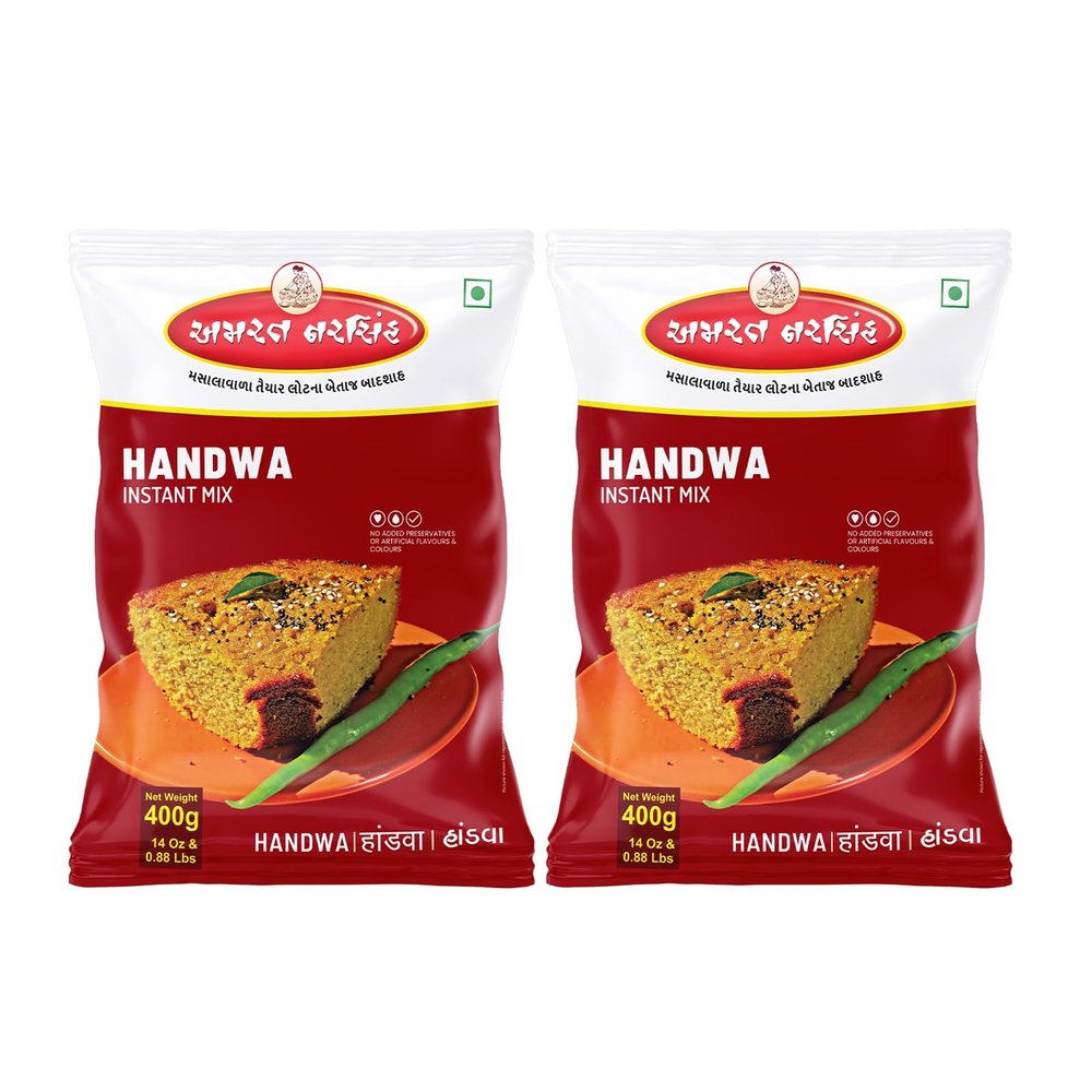 Amrat Narsih Handwa Instant Mix | A Mouth-Watering Breakfast Dish Celebrating Gujarat's Tradition and Flavor | Ready to Cook | Makes 1050 Grams in one serving | A Spicy Cake 400gm (Pack Of 2)