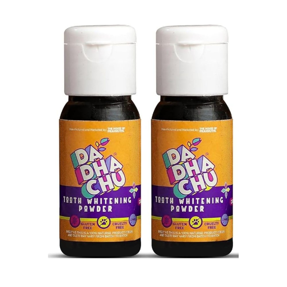 Da Dha Chu Tooth Whitening Powder - Natural Ayurvedic Herbal Solution with Activated Charcoal for Healthy Gums, Cavity Protection, Enamel Safe and Stain Removal - (34 gm x 4 - Pack of 4)