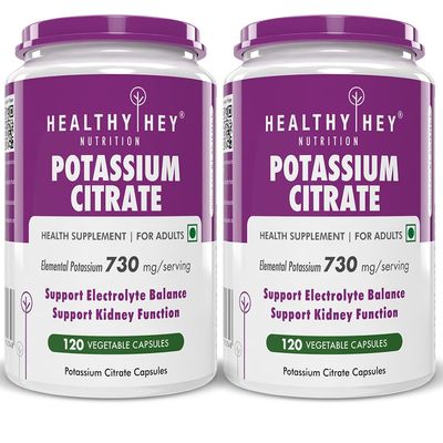 HealthyHey Nutrition Potassium Citrate 730mg - 120 Vegetable Capsules - Pack of 2