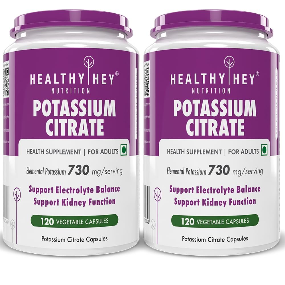 HealthyHey Nutrition Potassium Citrate 730mg - 120 Vegetable Capsules - Pack of 2