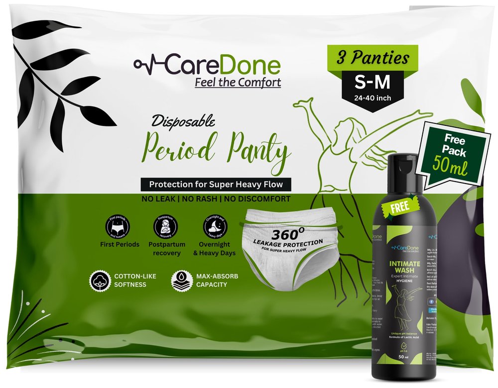 Caredone Travel Hygiene Kit: Disposable Panty 3Pcs+ 50 ml Free Intimate Wash| Rash & Toxin free | Prevents Dryness Itchiness And Irritation. (3 panties, S/M)