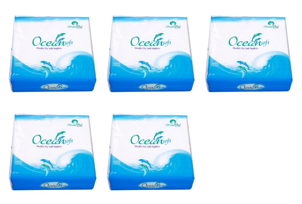 Green Tree Ocean Fresh 2 Ply Tissue Paper Napkins, Size 33x33 cm 50 Tissue/Pack (5) Soft and Highly Absorbent | 100% Natural Virgin Cellulose Fiber Tissue
