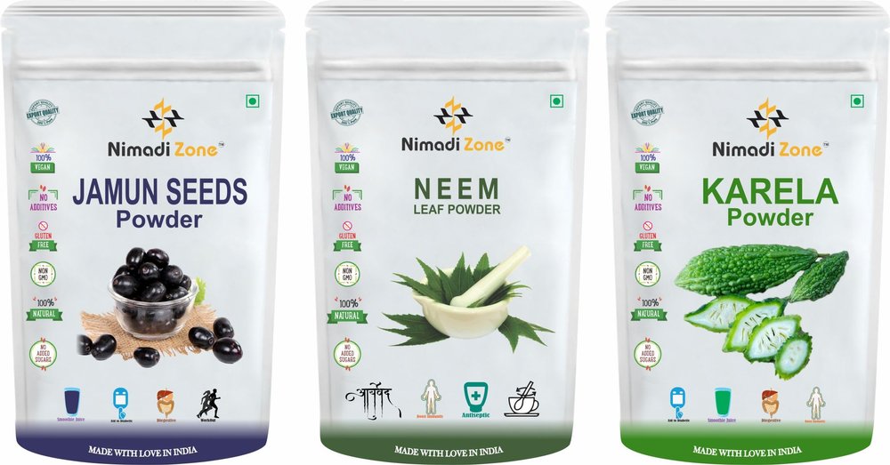 Nimadi Zone Diabetes Care Pack of 3 Jamun, Neem And Karela For Health Care Super Saver Combo Pack (200 GM Each) = 600 GM By Nimadi Zone