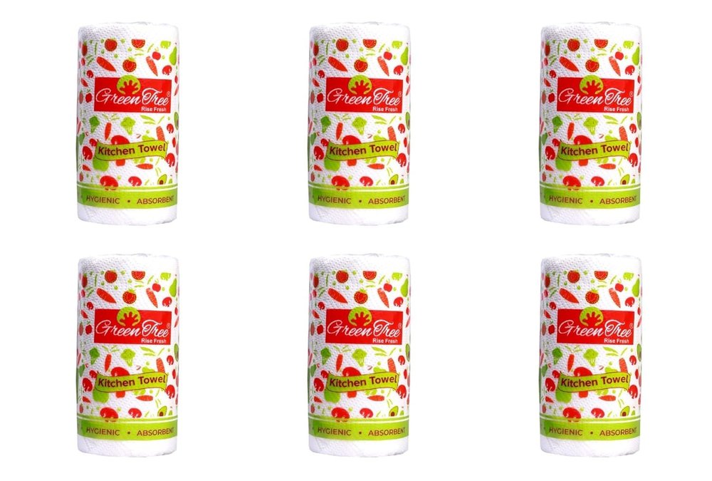 GREEN TREE 4-Ply KitchenTowels Tissue Paper 20 x 20 CM Pack Of 6 Napkins Soft & Highly absorbent | Ecofriendly Better alternative to Paper Tissue Roll