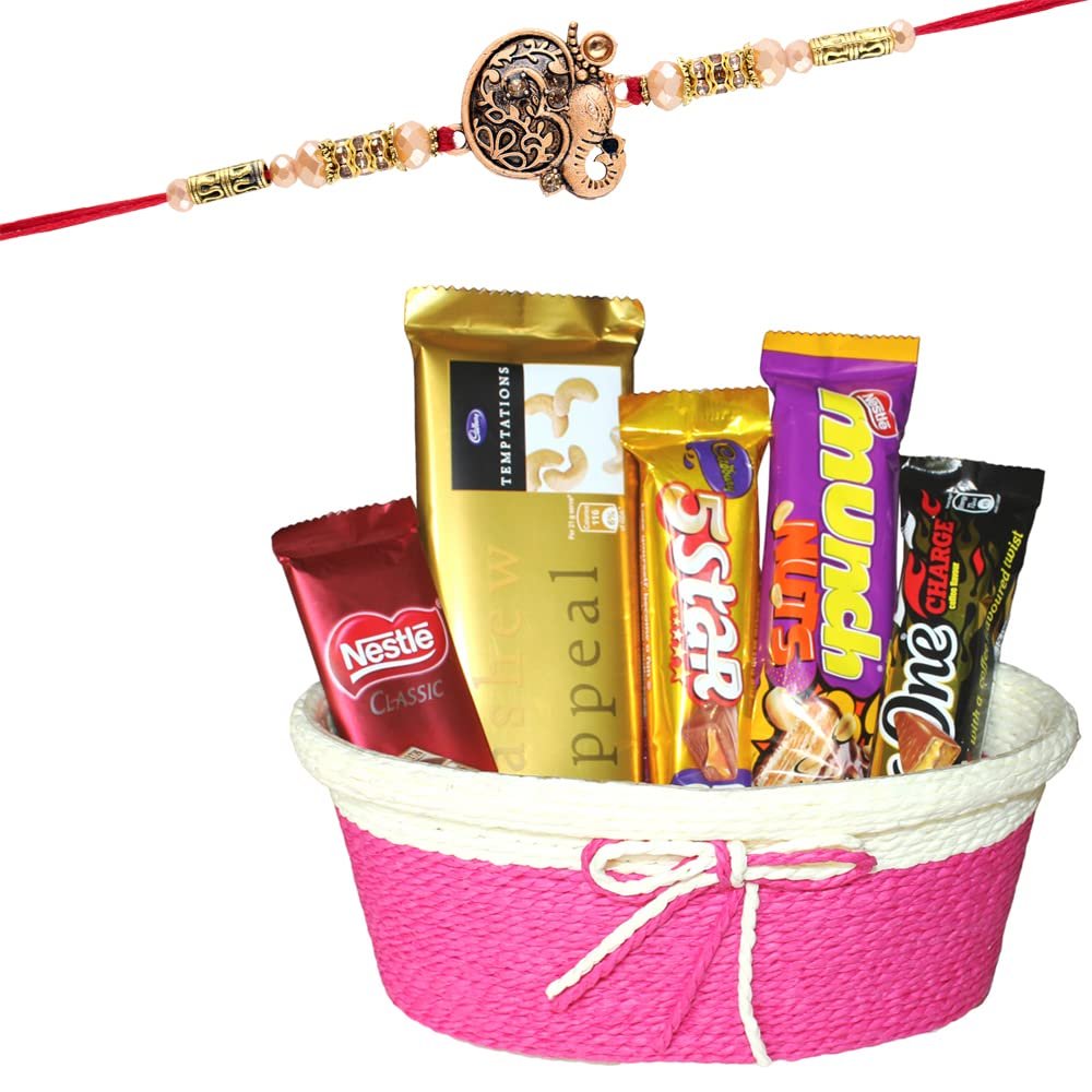 SFU E Com All Time Favourite Chocolates Hamper With Beautiful Tie Basket | Rakhi Chocolate Gift For Brother | Ganesh Rakhi With Chocolates | Rakshabandhan Chocolate Gift | 099