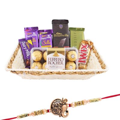 SFU E Com 16 Pieces Rocher With Premium Chocolate Gift Hamper | Rakhi Chocolate Gift For Brother | Ganesh Rakhi With Chocolates | Rakshabandhan Chocolate Gift | 532