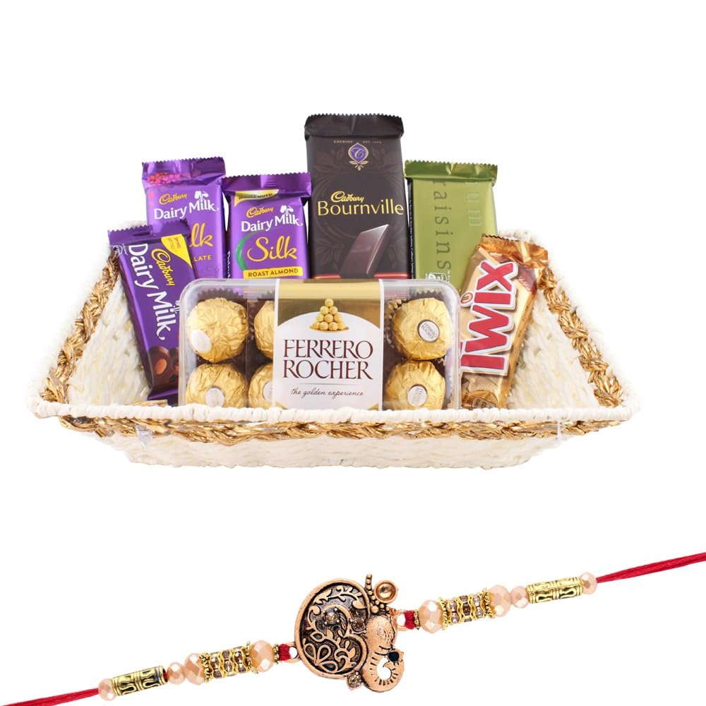 SFU E Com 16 Pieces Rocher With Premium Chocolate Gift Hamper | Rakhi Chocolate Gift For Brother | Ganesh Rakhi With Chocolates | Rakshabandhan Chocolate Gift | 532