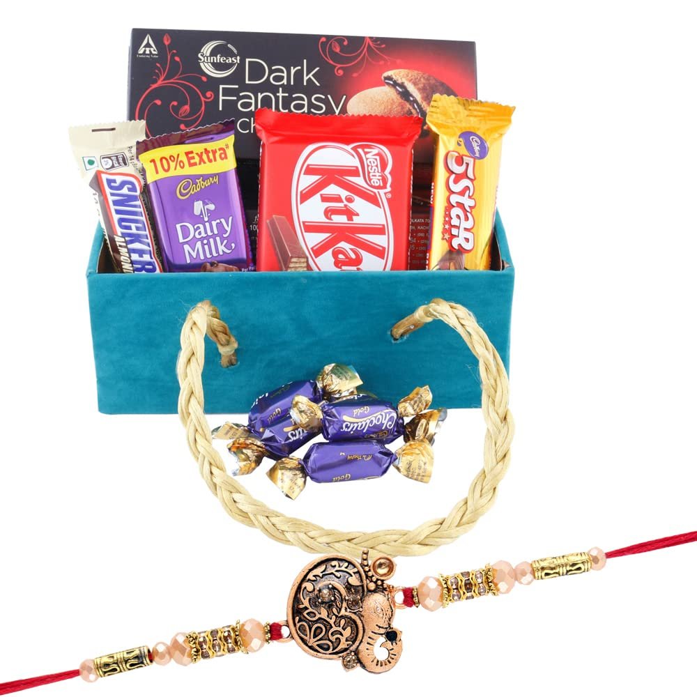 SFU E Com 9 Pieces Premium Chocolate Celebration Hamper | Rakhi Chocolate Gift For Brother | Ganesh Rakhi With Chocolates | Rakshabandhan Chocolate Gift | 221