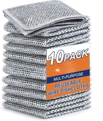 OLAID Milton Multipurpose Wire Dishwashing Rags, Non-Scratch Wire Dishcloth, Stainless Steel Scrubber, Pack of 10, Machine Washable