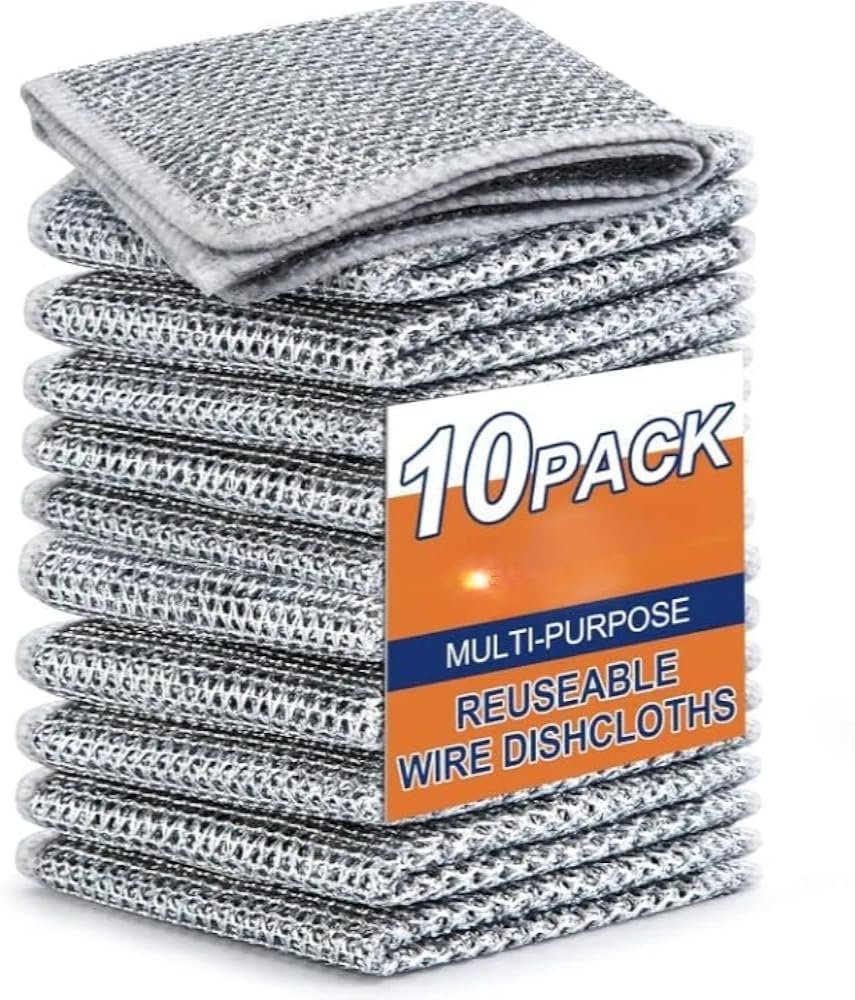 OLAID Milton Multipurpose Wire Dishwashing Rags, Non-Scratch Wire Dishcloth, Stainless Steel Scrubber, Pack of 10, Machine Washable
