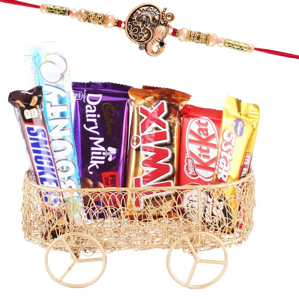 SFU E Com Handcrafted Metal Cart With Chocolates | Rakhi Chocolate Gift For Brother | Ganesh Rakhi With Chocolates | Rakshabandhan Chocolate Gift | 632