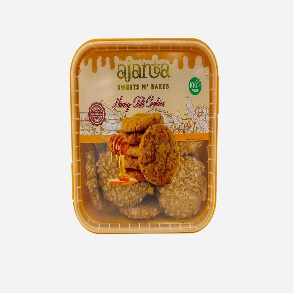 Ajanta Sweets Honey Oatmeal Cookies (Whole Grain Wheat Flour, Rolled Oats, Salt, Honey, Demerara Sugar, Butter, Canola Oil, Baking Powder) - Honey Oatmeal Cookies, 250 G