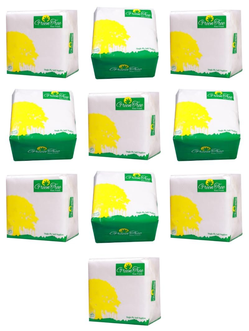 Green Tree Facial Tissue Paper Napkins 30x30 Cm Single Ply Pack Of 10 Napkins Soft Pack Ultrasoft Absorbent Made of Virgin Paper