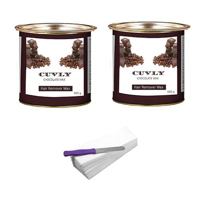 CUVLY Wax Kit Waxing Kit Chocolate Wax(550 gm) Chocolate Wax(550 gm) Wax Strips 70 pc, Wax Spatula (Knife), Wax for Women (Pack of 4) (cholate wax pack of 2)